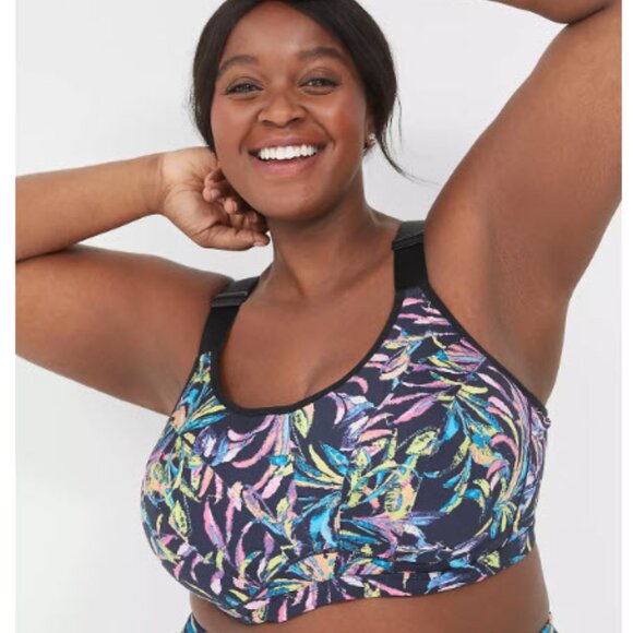 Livi High-Impact Wicking Underwire Sports Bra 46 DDD Lane Bryant Multi Palms NWT - Picture 1 of 5